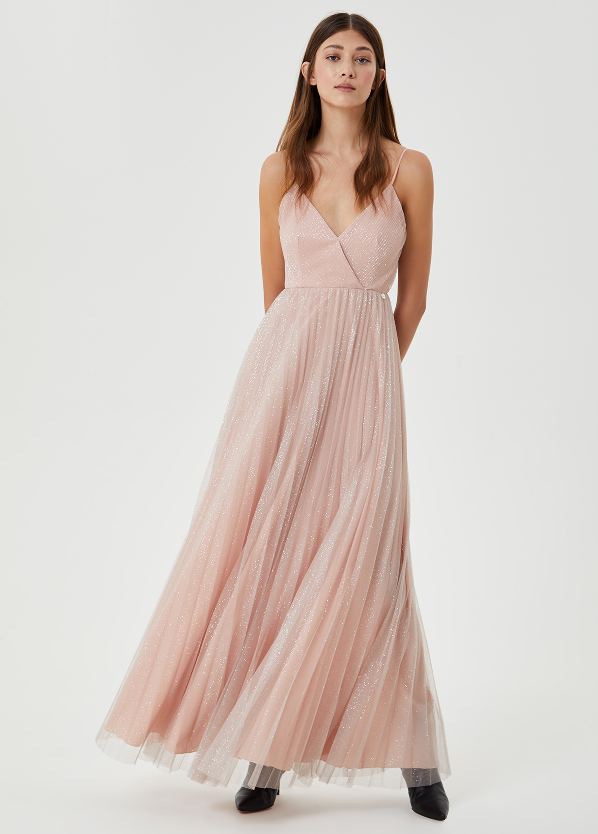 【新品未使用】 volume tulle dress Tulle Skirt Lace High Slit Illusion V-Neck Long Prom Dress
